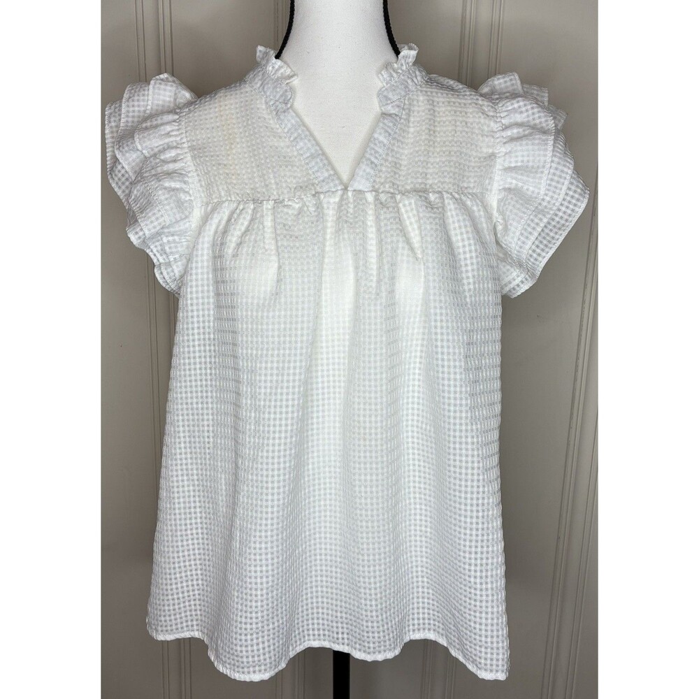 Babydoll V-neck womens top ruffle cap sleeves Sz M feminine flowy lined cottage